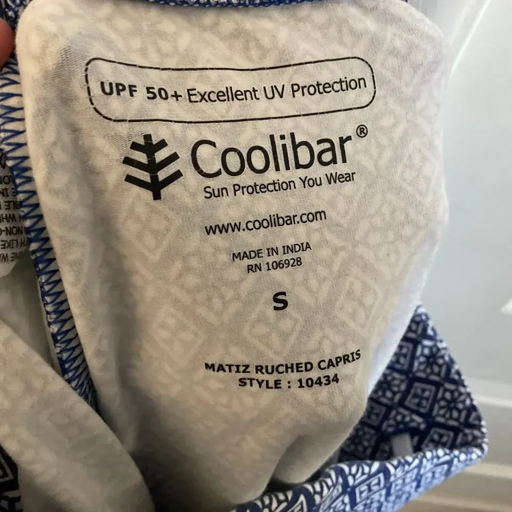 Coolibar UPF 50+ Blue Printed Matiz‎ Ruched Capris - Size Small